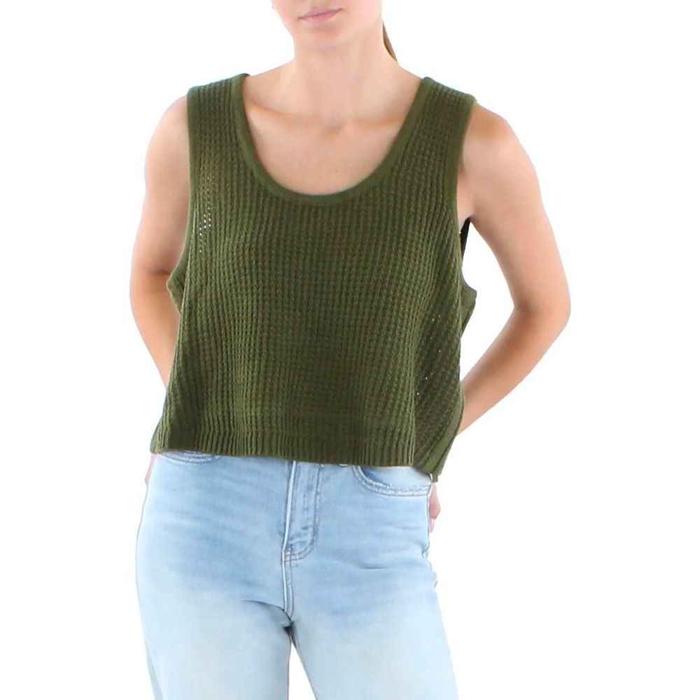 Nina Parker Knit Olive Green Scoop Neck Crop Tank Top Sweater - 1X (14)